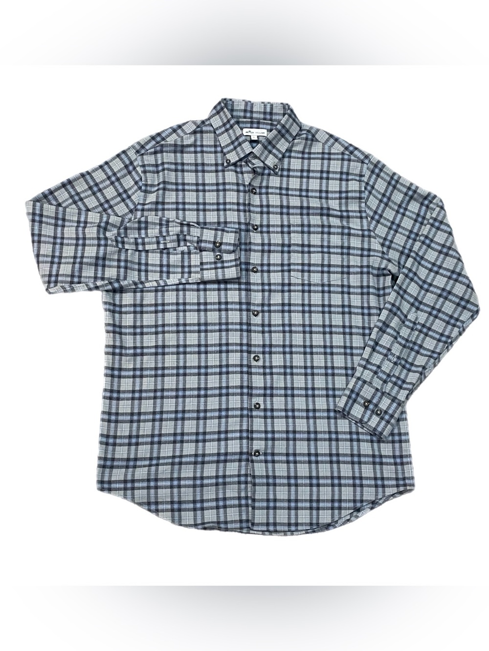 PETER MILLAR Crown Button Down Shirt Regular Fit Plaid Mens LARGE Blue Grey L/S